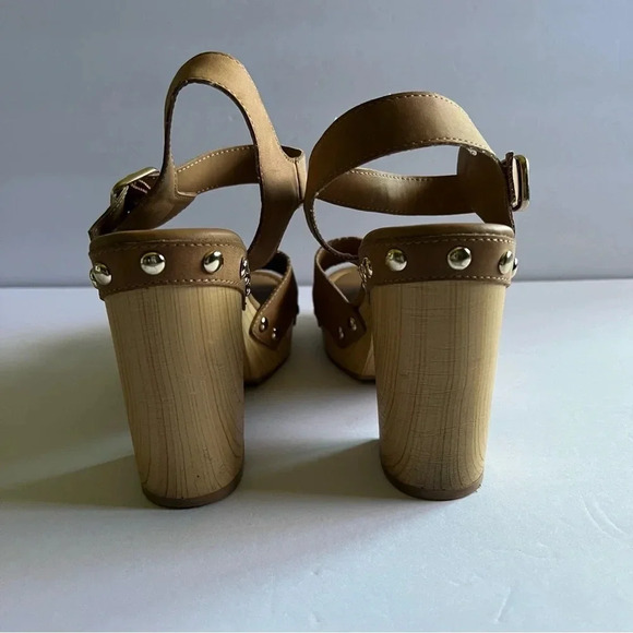Sun + Stone Womens Delestep Tan Faux Leather Ankle Strap Block Heels Size 9 - Picture 5 of 11